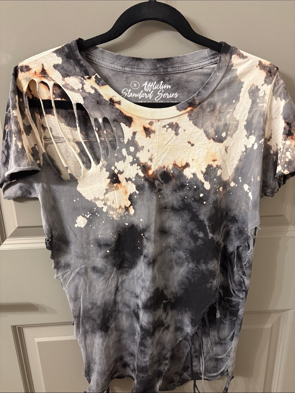 Affliction Women's Distressed Tie-Dye Tee in Black & Cream